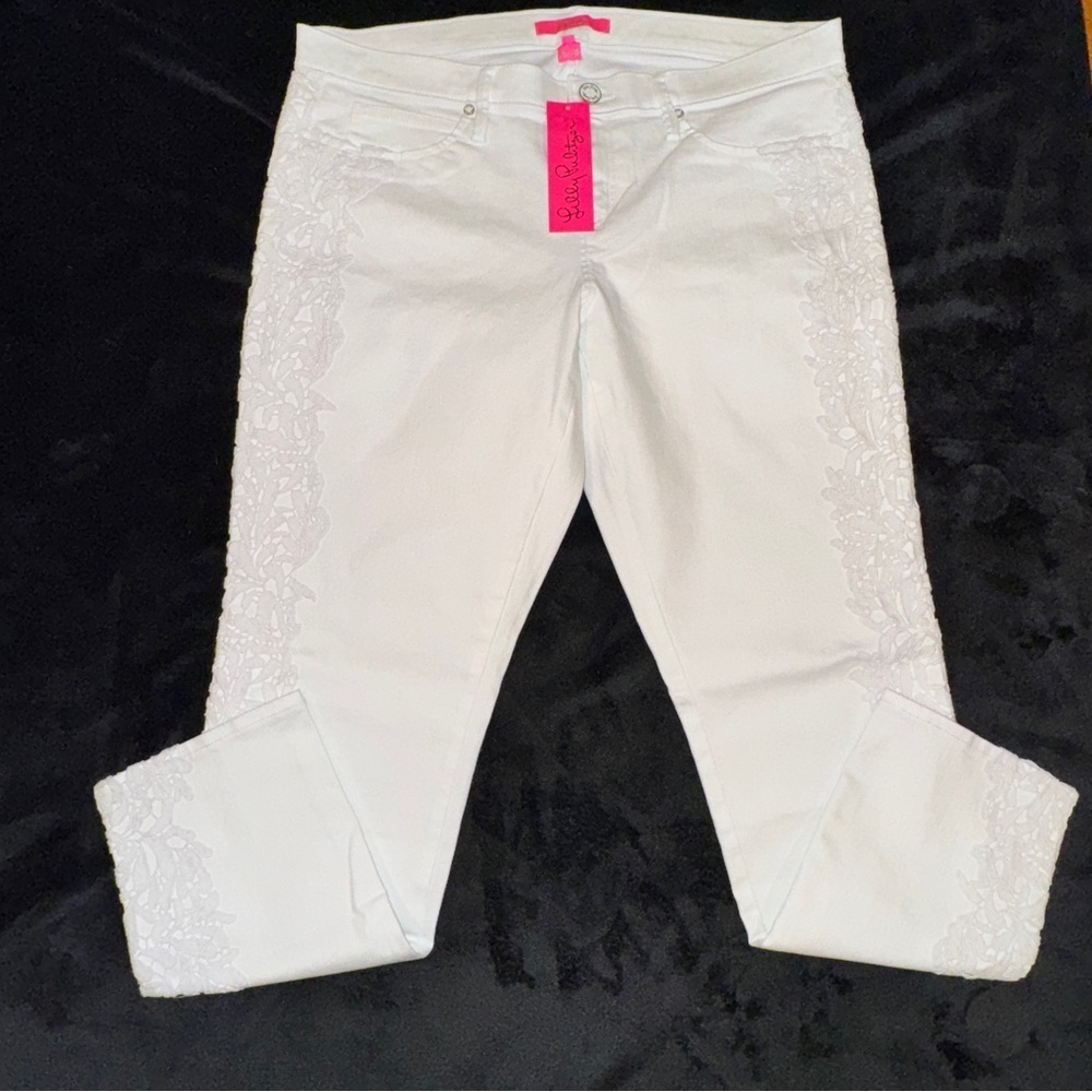 Lilly Pulitzer South Ocean Skinny Crop Resort White Jeans Size 14 New with Tags